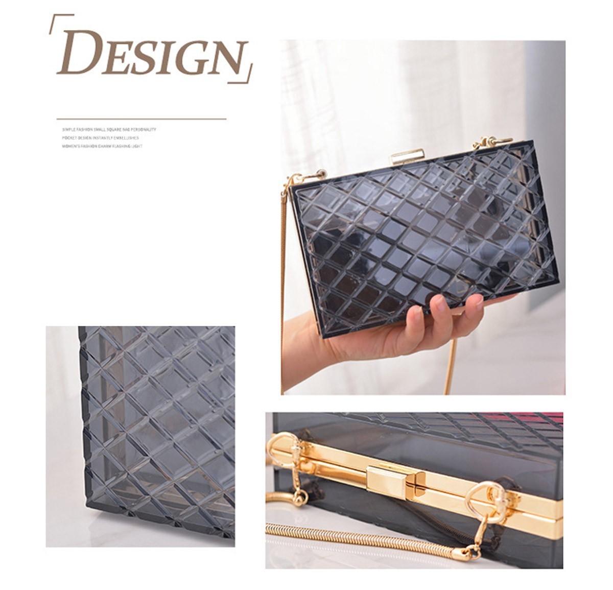 CLEAR ACRYLIC BOX CLUTCH WITH CHAIN > Boutique Handbags > Mezon Handbags